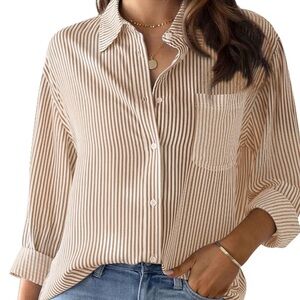 NWT Striped Beige Button-Up Women's Top